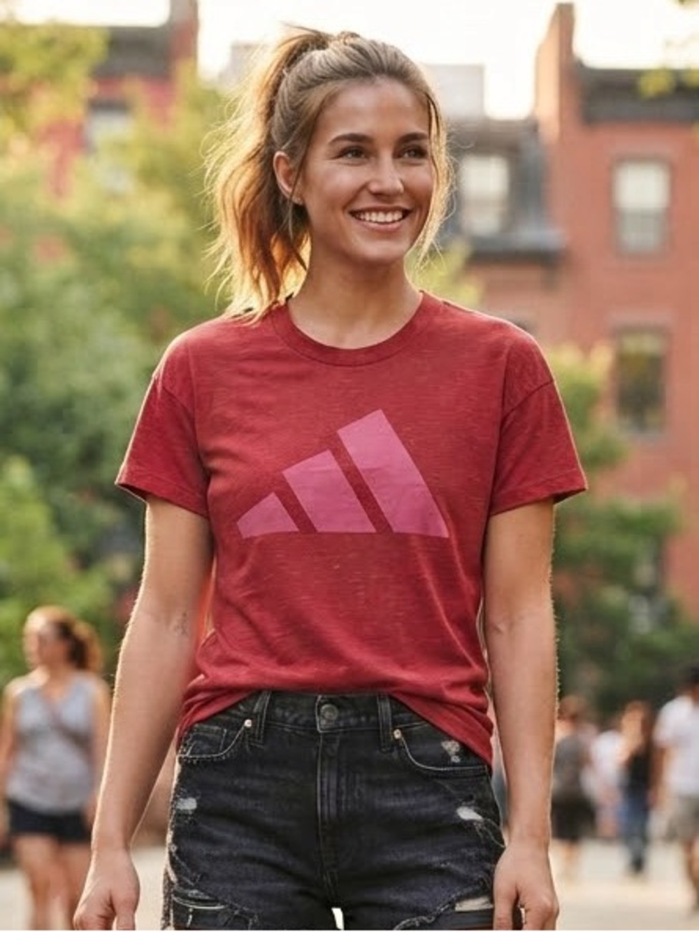 adidas Women’s Red Tee with Pink Logo
